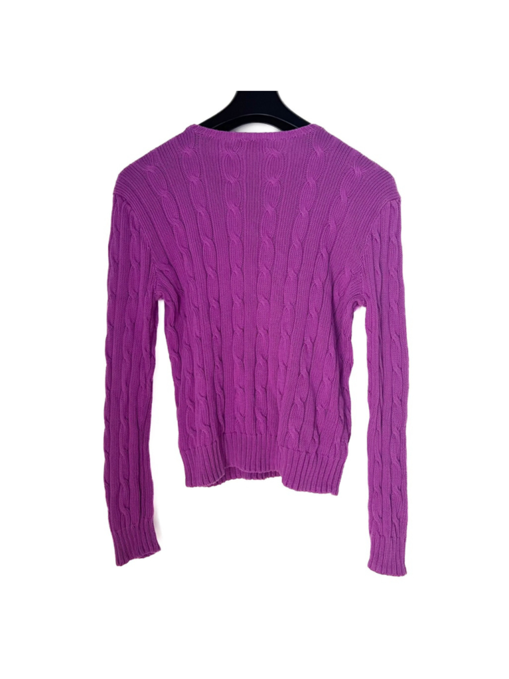 Polo Ralph Lauren Cable Knit Sweater Sz M Purple Crewneck Cotton Y2K Preppy - Picture 3 of 11